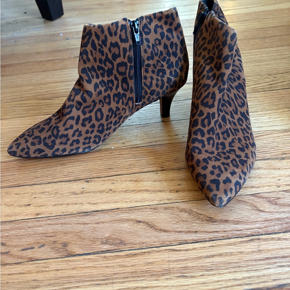 Clarks Brown Leopard Print Heeled Boots